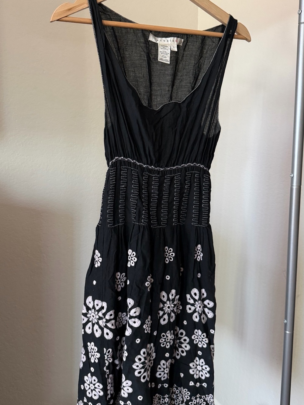 Studio M Black Maxi Dress with White Floral Embroidery